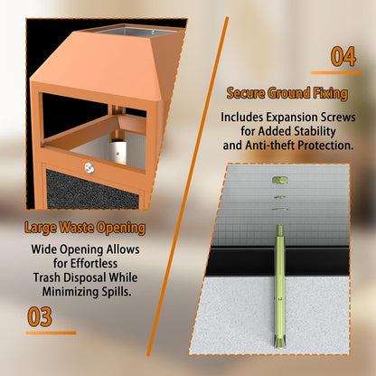 Commercial Metal Outdoor Trash Can with Lid, Lockable Outdoor Garbage Can with Nature Stone Panels, Heavy-Duty Rustproof Trash Bin with Removable Liner for Parks & Public Spaces