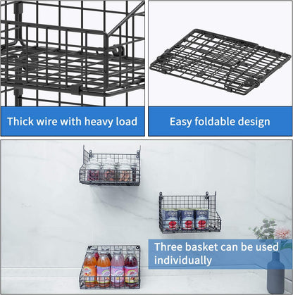 X-cosrack 3-Tier Stackable Detachable Snack Organizer (Large Size), Countertop Display/Wall Mounted Shelf with 5 Hooks Wire Basket Snack Shelf for Office Cabinets, Kitchen, Pantry, 11.8x7.8x22 Inch