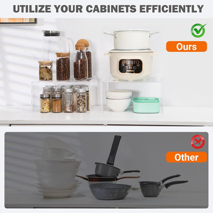 Acrylic Kitchen Cabinet Organizer Shelf, Spice Rack, Plate and Cupboard Storage Riser, Versatile Pantry Shelf, Durable Clear Countertop Organizer for Home and Kitchen(4 PCS)