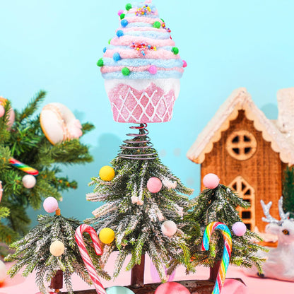 Retisee 7.9 Inch Pastel Dessert Christmas Tree Topper Pink Cupcake Tree Topper Candy Donut Christmas Tree Decoration Pastel Christmas Ornaments for Christmas New Year Birthday Party Decor