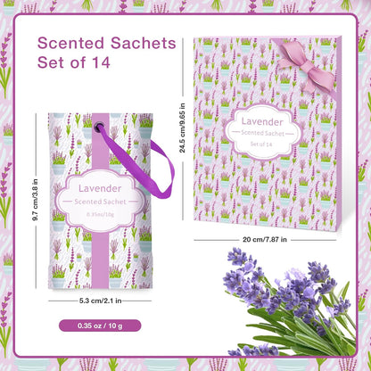 SCENTORINI Lavender Sachets for Drawers and Closets, Long-Lasting Sachets Bags, Pack of 14, Home Fragrance Sachet for Wardrobe, Closet, Drawer
