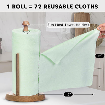 Matthew Microfiber Cleaning Cloth Roll 72Pack (12" x 12") Reusable Paper Towels&Washable Tear Away Towels,Ultra Water Absorbent Lint&Streak Free Cleaning Rags for Glass,Dishwash,Bathroom,Cars-Green