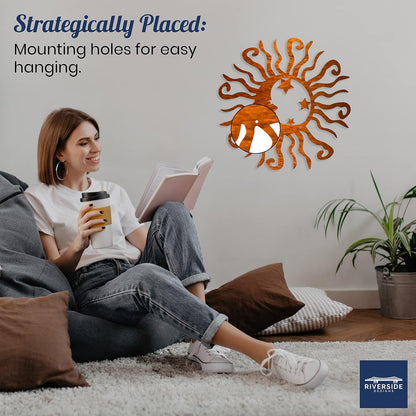 Riverside Designs Wacky Solar Moon Metal Wall Art Steel Outdoor Decor | Heavy-Duty and Waterproof | Made in USA (Copper, 24L x 24W)