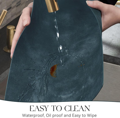 MOSAYT Vinyl Placemats Set of 12-12 X 17 Inch - Faux Leather 100% Waterproof Oil-Proof Wipeable PU Place Mats, Heat Resistant Reversible Table Mats for Kitchen, Dining, Outdoor (Navy Blue)