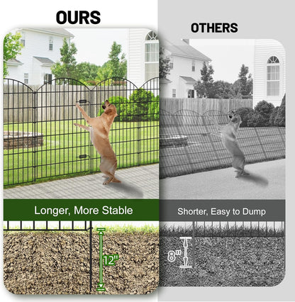 Metal Garden Fence with Gate 48in (H) x 12.7ft (L), 1 Gate+ 4 Panels Dog Fence Border Fences Animal Barrier, No Dig Garden Fencing for Yard Flower Bed Lawn Patio Outdoor, ECG4805G, Black