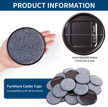 Ezprotekt 4" Round Reusable Felt Furniture Caster Cups with Carpet Bottom, 16 Pcs Felt Furniture Sliders Floor Protectors Pads to Protect Hardwood, Tile or Laminate Floors from Scratches (Brown/Gray)
