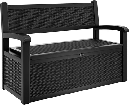 YITAHOME 70 Gallon Storage Bench Deck Box, Lockable Patio Bench, Waterproof Outdoor Pool Deck Storage for Patio Cushions, Garden Tools and Pool Supplies, Black