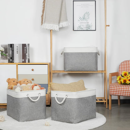 Bidtakay Large Storage Baskets for Organizing 3-Pack Fabric Closet Organizers Storage Bins with Handles 16x11.8x11.8 In Collapsible Baskets for Shelves Cloth Home Organization L-White&Grey