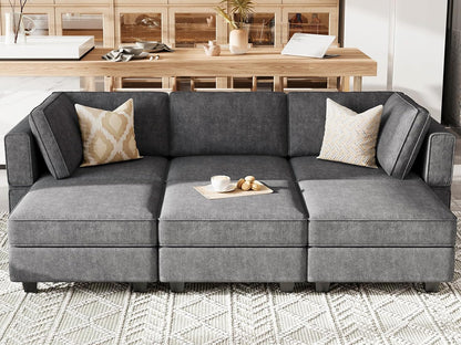 Belffin Terry Fabric Modular Sectional Sleeper Sofa Bed with Storage Convertible Sectional Couches for Living Room 6 Seaters Dark Grey Modular Sofa