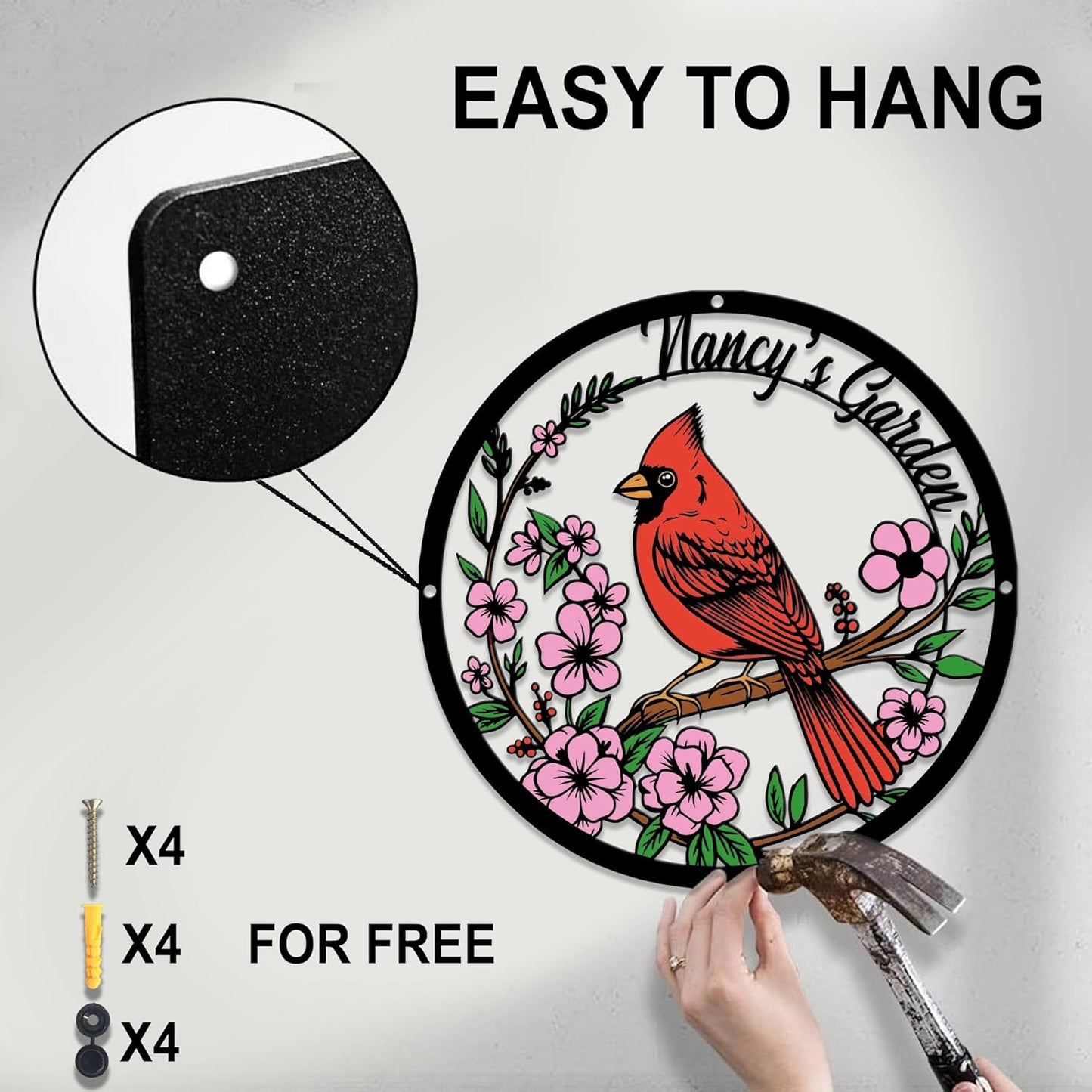 Personalized Name Garden Cardinal Metal Signs with Stake, Custom Family Name Yard Decor for Outdoor Outside, Cardinal Lawn Patio Stake Gardening Enthusiasts Grandmothers Gift