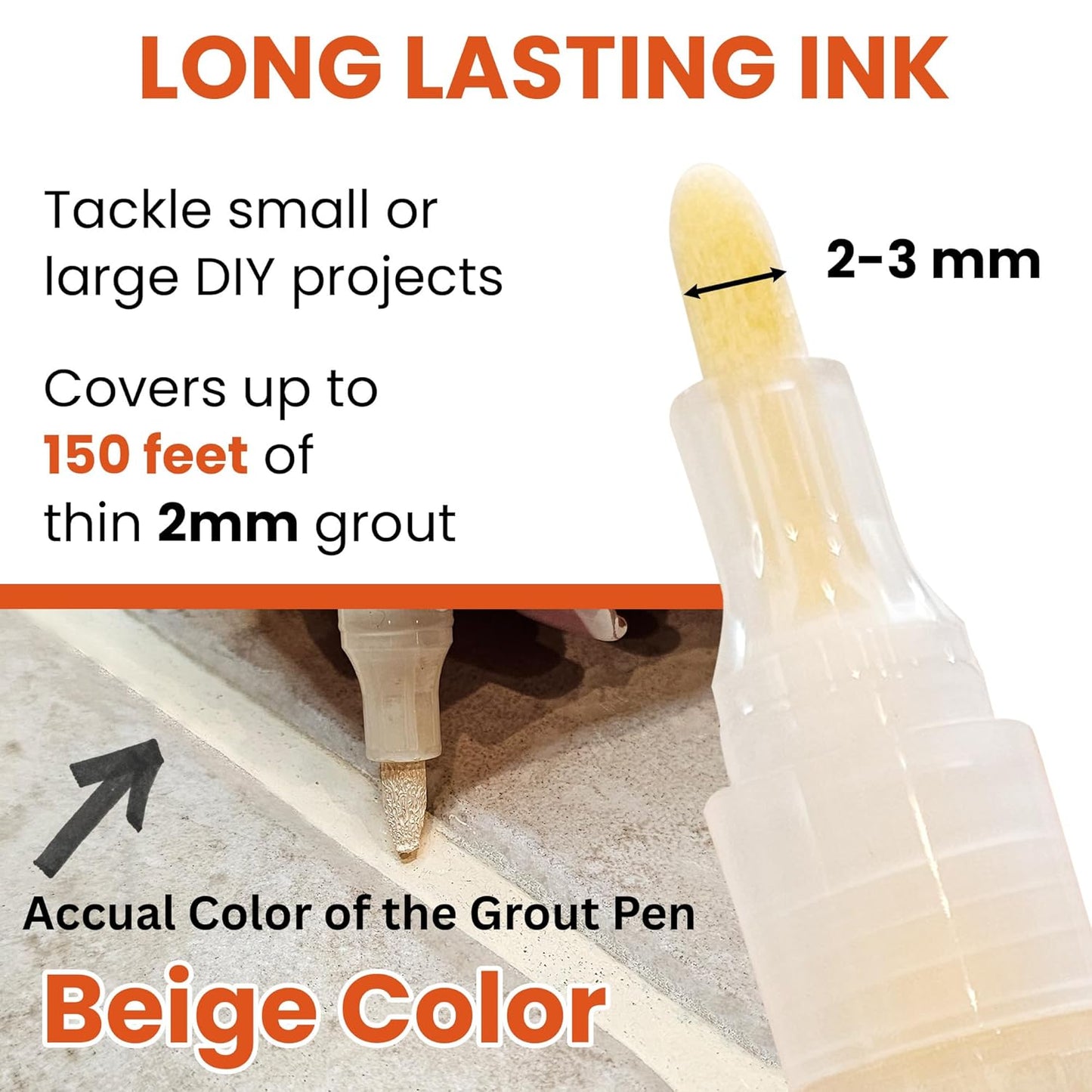 Grout Pen Light Beige – Tile Grout Colorant & Sealer Pen for Bathroom, Kitchen & Shower – Water-Based, Low Odor, Quick Dry, Easy DIY Grout Repair & Touch Ups