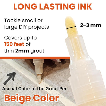 Grout Pen Light Beige – Tile Grout Colorant & Sealer Pen for Bathroom, Kitchen & Shower – Water-Based, Low Odor, Quick Dry, Easy DIY Grout Repair & Touch Ups