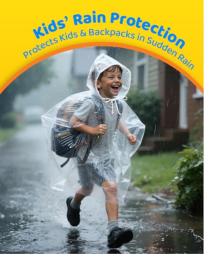 Hitituto Rain Ponchos Family Pack Kids– 6/12/24 Pack Disposable Poncho with Hood, Clear & Assorted Colors, Home Survival Kits