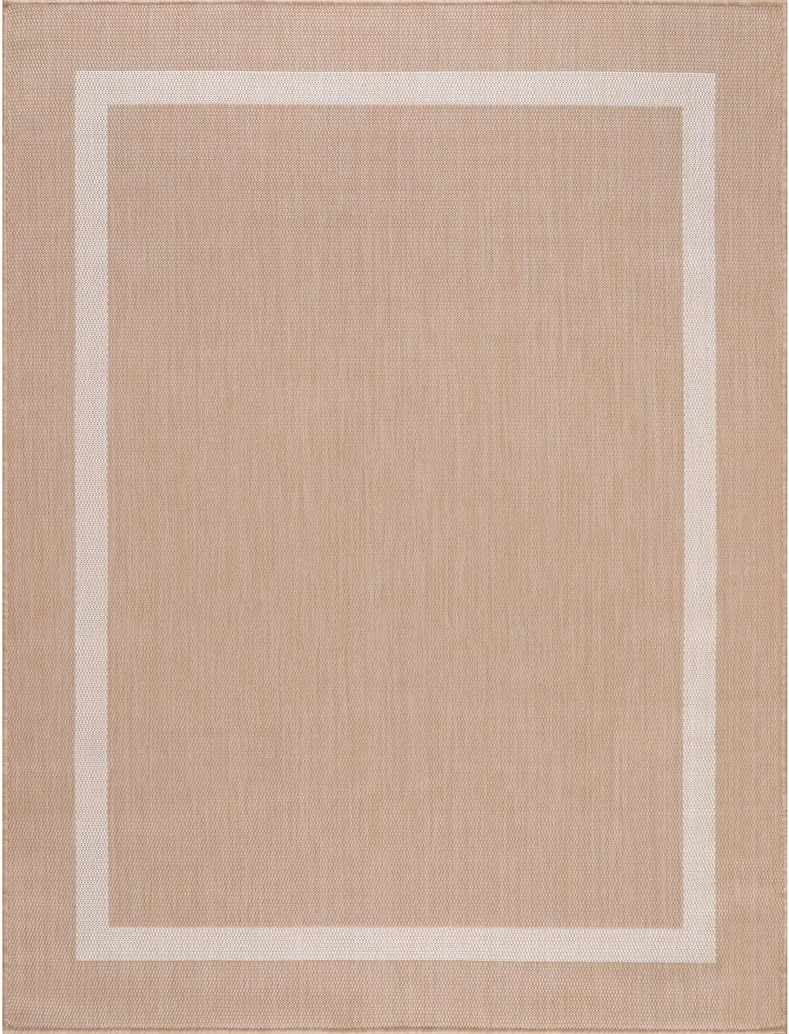 Bordered Outdoor Rug 9x12 Washable Outside Carpet for Indoor Patio Porch Waterproof Easy Cleaning Non Shedding Area Rugs Beige 9 x 12