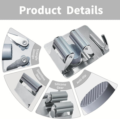 5 Pack Mop and Broom Holder Wall Mount, Silver Stainless Steel Mop and Broom Hanger with Hooks, Mop Broom Organizer for Closet Laundry Garage Garden Tool Organizer