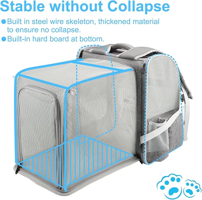 Texsens Cat Backpack Expandable Pet Carrier - Pet Backpack Carrier for Medium Cats and Small Dogs - Great for Travel, Hiking & Outdoor