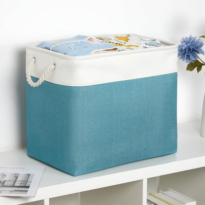 Bidtakay Extra Large Storage Baskets for Shelves 3 Pack Fabric Storage Bins for Organizing Linen Collapsible Organizer for Closet-White&Teal