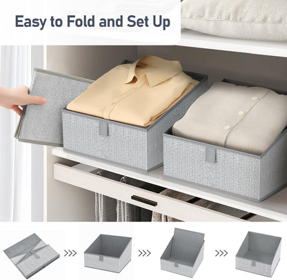 DIMJ Closet Storage Bins 6 Pack - Fabric Trapezoid Closet Organizer Bin, Foldable Storage Baskets for Shelves, Closet Shelf Organizer, Clothing Storage Box for Toys, Books, Towel, Clothes, Gray
