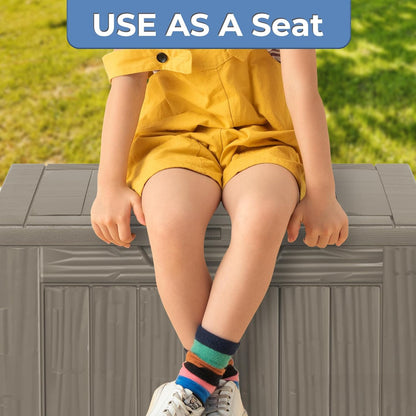 50 Gallon Outdoor Storage Box Waterproof Lockable Resin Deck Box Large, Patio Storage Bin for Pool Accessories Cushion Furniture, Garden Tools, UV-Resistant Outside Delivery Grey