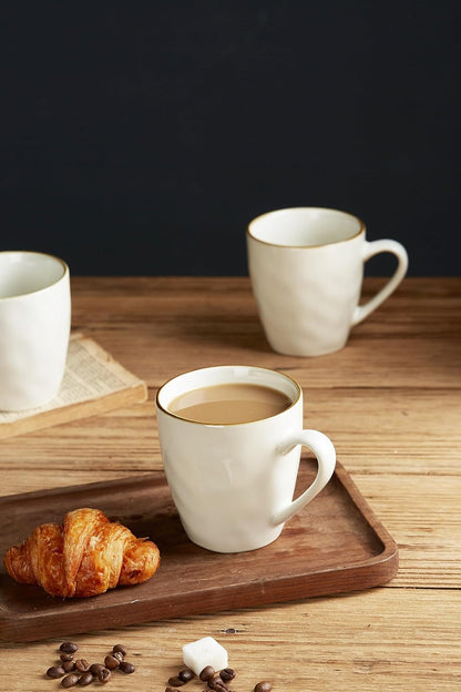 famiware Coffee Mugs Set of 4, Ocean Round 11.5oz Coffee Cup Set with Handle for Cocoa, Milk, Hot Chocolate, Tea or Water, Stoneware Cups for Kitchen, Microwave Dishwasher Safe, Vanilla White