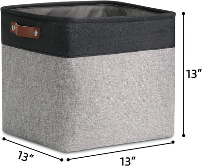 DULLEMELO Cube Basket for Storage, Collapsible Fabric Cube for Organizing, Storage Cube for Closet, Laundry, Nursery, Shelves, Decorative Basket for Gifts Empty (Black&Gray)
