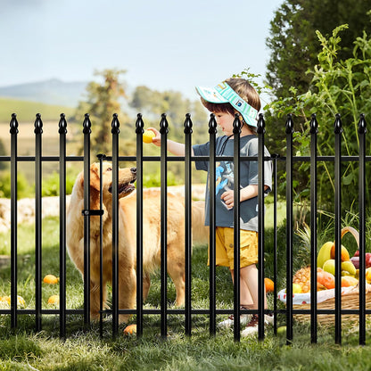 Metal Garden Fence 32 in H x 24 in W 5 Panels (4 Panels + 1 Gate) Total Length 10 ft, No Need Dig Rustproof Animal Barrier Fencing Border Fence for Dog, Patio,Yard, Landscape, Flower Bed