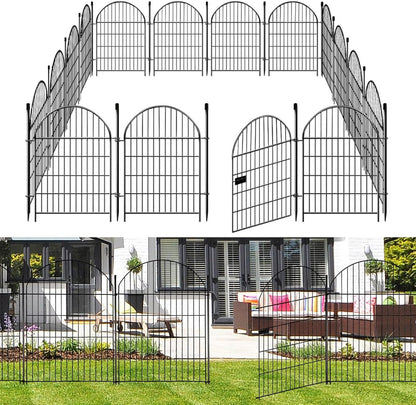 Tall Garden Fence Animal Barrier with Gate,36 in(H) 14 Panels Garden Fences Total 32ft(L) No Dig Temporary Dog Fence for Outdoor Yard, Rustproof Metal Wire Tall Decorative Fencing