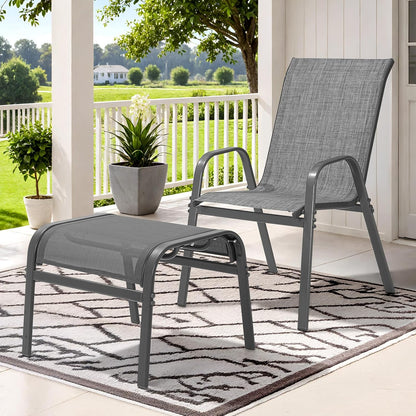 Outdoor Ottoman Set of 2, All Weather Outdoor Foot Stool with Supportive Textliene and Metal Frame, Stackable Oversized Outdoor Foot Rest for Furniture Patio Garden Pool, Grey