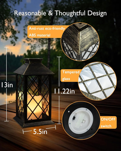 Homemory Solar Lanterns Outdoor Waterproof Hanging with Flickering Flameless Candles, 2 Pack Garden Outdoor Lantern Decorative for Patio Front Porch Backyard Balcony Cabin Outside (Bronze)