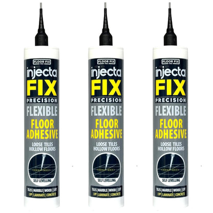 Precision 300ml from Floor-Fix Pro - Fix Loose Tiles - for Loose & Hollow Tiles, Wood, LVT & Laminate - Includes 1.9mm Syringe Tip - Adjustable to 6mm + Anti-Clog Performance (Pack of 3)