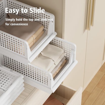 4 Pack Stackable Plastic Storage Basket Closet Organizer Bin Foldable Clothes Organizer Storage Drawer Shelf Container for Living Room Bathroom Kitchen Office (2L+2S)