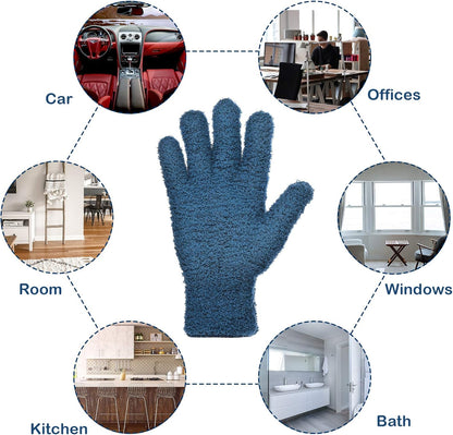 Patelai 2 Pairs Microfiber Gloves for plants Dusting Cleaning Glove Mittens House Cars Blinds Dusting(Yellow, Dark Blue, Large)