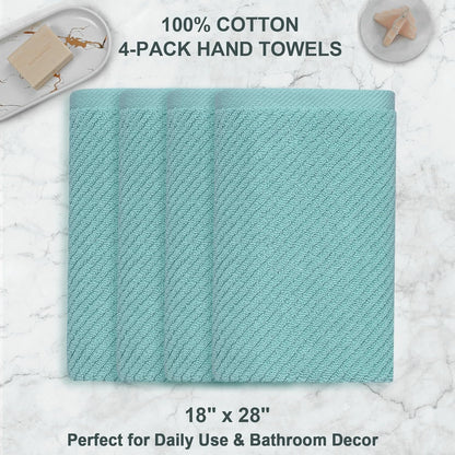 Teal Hand Towels for Bathroom, Bathroom Hand Towels Set of 4, Large 18" x 28" - Quick Dry | Lightweight | Soft | 100% Cotton | Absorbent, Thick Fluffy Towel Set for Showering, Aqua Towel Gift Set