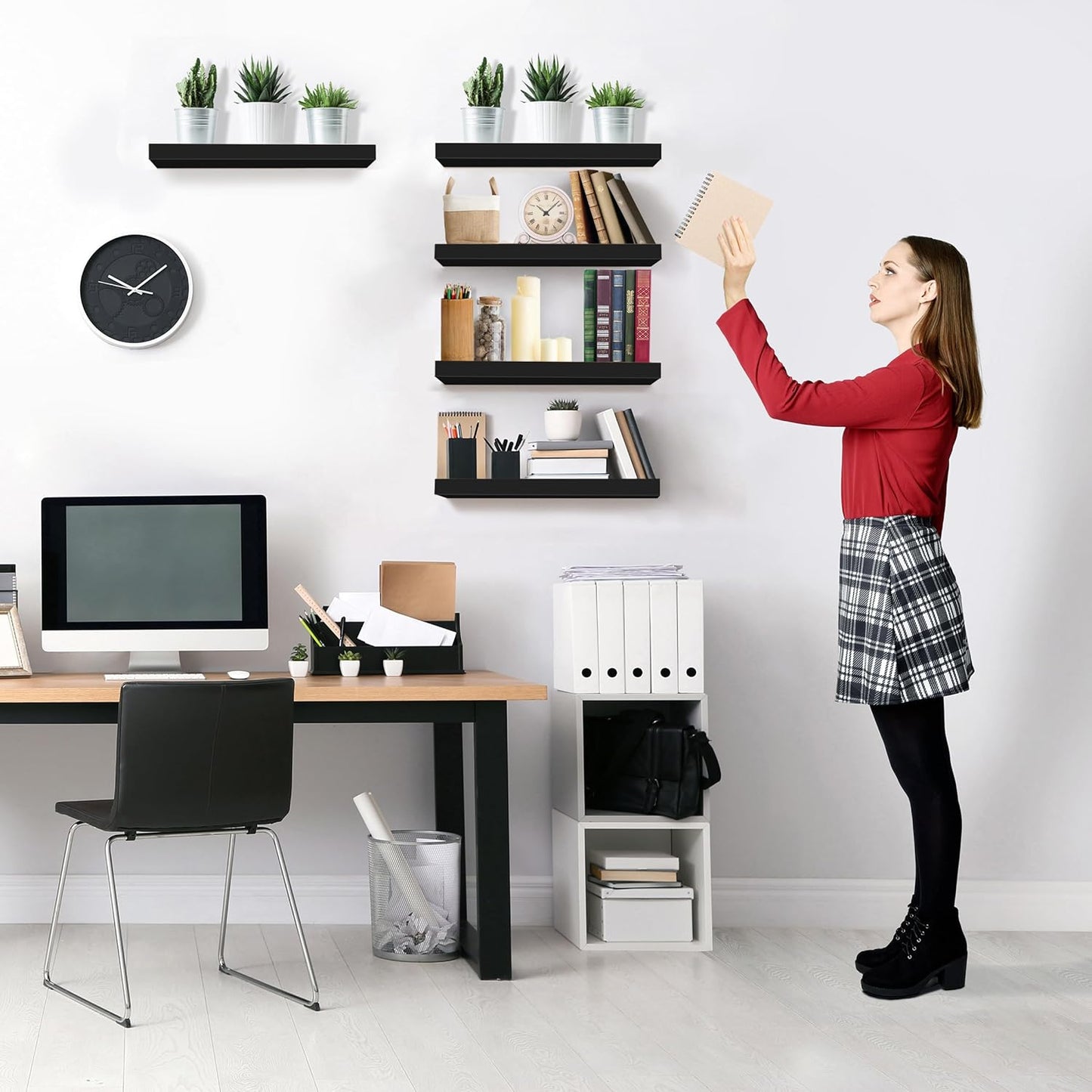 Sorbus Floating Shelves for Wall, Bathroom Shelves Wall Mounted for Kitchen, Bedroom, Living Room, Bathroom Storage, Over Toilet, Hanging Book Shelf for Ｗall Home Decor (Black, 5 Pack)