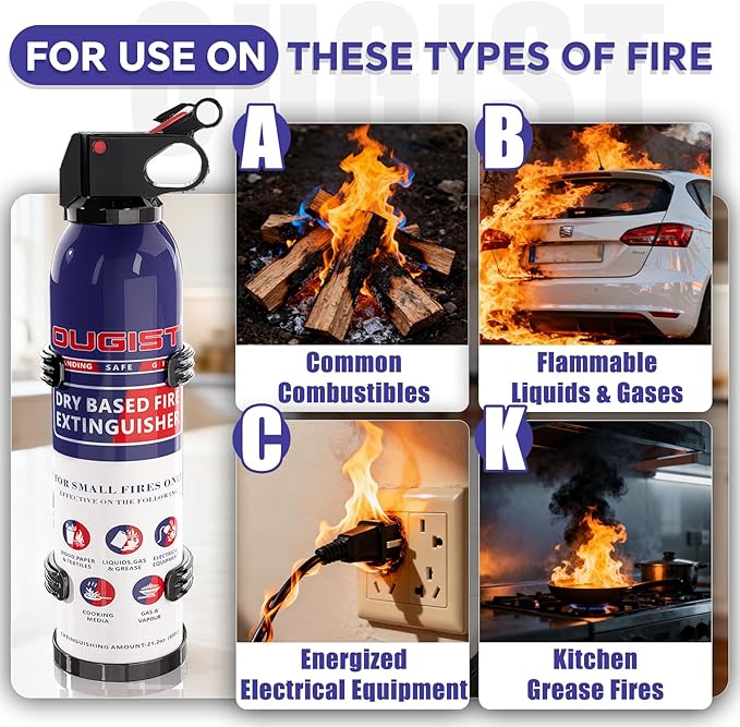 Fire Extinguisher for Home & Vehicle - 600g Fire Extinguisher | Grease & Electrical Fire Extinguisher for Kitchen, Car, Portable (6-Pack)