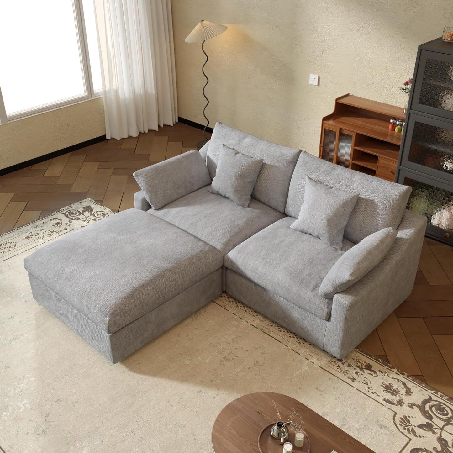 JACH Sectional Couches for Living Room, Cloud Sectional Couch with Deep Seat, Love Seat Modular Sofa with Chaise, Covers Removeable & Washable, Sofas Furniture for Living Room, Light Grey