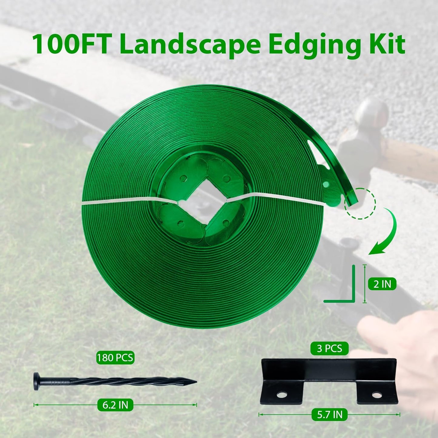 Landscape Edging Border 100 FT 2 Inch Tall with 180 Spikes, Plastic Edging for Landscaping, Garden Edging Border, Flower Bed, Paver and Lawn Edging Border, Green