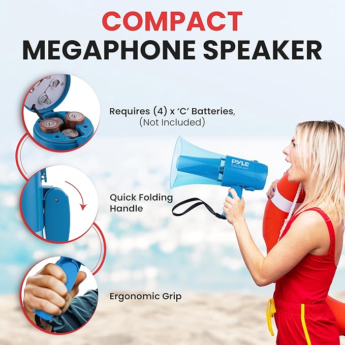 Pyle 40W Megaphone Bullhorn Speaker, Rechargeable Battery with Siren, LED Lights, Adjustable Volume, and 1000+ Yard Projection Range, Waterproof IP-X5, Ideal for Crowd Control & Indoor/Outdoor Events
