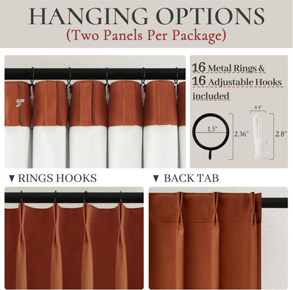 Fall Burnt Orange Curtains Pinch Pleated Blackout 90 Inches Long 2 Panels Set,Terracotta Autumn Color Decor Retro for Living Room/Bedroom Antique Copper Rust Boho 70s Window Drapes Thermal (W40"xL90")