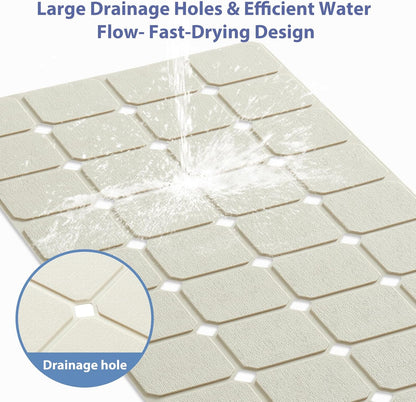 Bathtub Mat Non Slip Silicone Foldable Extra Long Tub Mat Strong Suction Cups & Large Drain Holes, Durable,Machine Washable for Smooth Surfaces Shower Mat, Ideal for Families Beige,15"x40" Beige