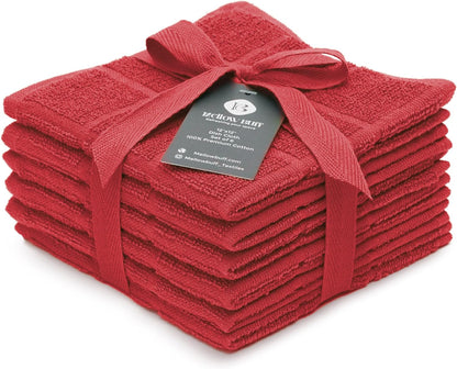 100% Cotton Dish Cloths for Dish Washing, Terry Dish Cloth, Cotton Dish Rags, 6 Pack, Super Soft and Absorbent, 12"x12" inches, Reusable Cleaning Cloth, RED Dish Cloth