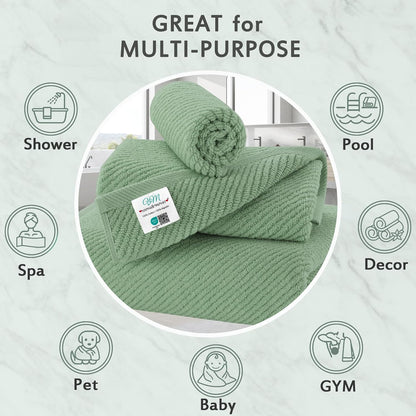 VOOVA & MOVAS Green Towels for Bathroom, 100% Cotton | Quick Dry | Soft | Thick, 3 Piece Towel Set, 1 Large Bath 30" x 56", 1 Hand 18" x 28", 1 Wash Cloth 13" x 13", Bathroom Essentials, Sage Green