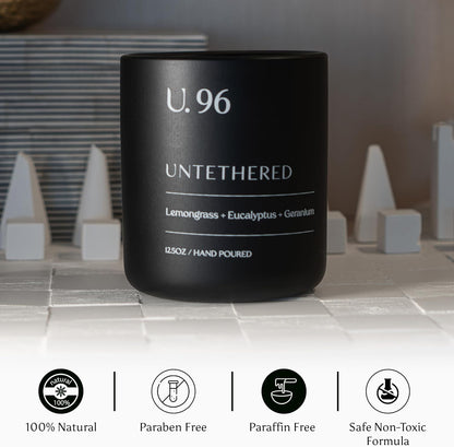 U.96 Luxury Scented Candle – Lemongrass, Eucalyptus & Amber | Hand-Poured in USA w/ 100% Natural Coconut & Apricot Wax | Double Wick, Long-Lasting Aromatherapy Candle for Home, Gift, & Rest (12.5 oz)