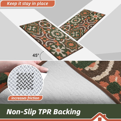 BEQHAUSE Dirt Trapper Door Mat 20" x 32", Non-Slip Entryway Rugs Washable, Floor Mat Stain Resistant and Absorbent Welcome Mat for Front Back Door, Muddy Wet Shoes & Paws, Boho Geometric Floral