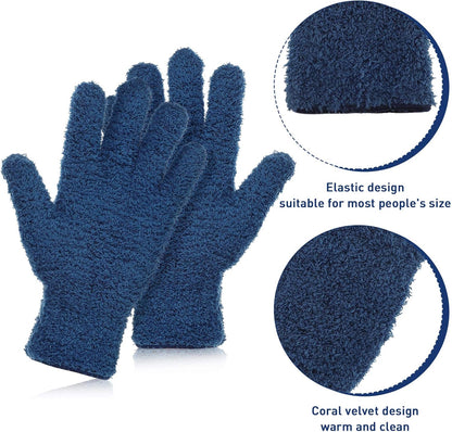 Patelai 2 Pairs Microfiber Gloves for plants Dusting Cleaning Glove Mittens House Cars Blinds Dusting(Gray, Dark Blue, Large)