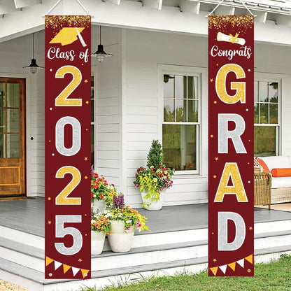 Graduation Decorations 2025 GRAD Banner Maroon Porch Door Sign Welcome Banner For Indoor Outdoor Wall Graduation Decorations Class of 2025