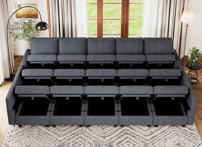 Belffin Large 15 Seat Modular Sectional Sofa with Storage Seat Corduroy Sleeper Sectional Sofa Bed Oversized Convertible Modular Couch for Living Room Dark Grey