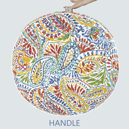 LVTXIII Indoor/Outdoor Inflatable Ottoman, D31 x H14 Inch Large Round Ottoman, All Weather Foot Rest Stool, Portable Footrest for Patio, Garden, Camping and Home - Paisley Multi