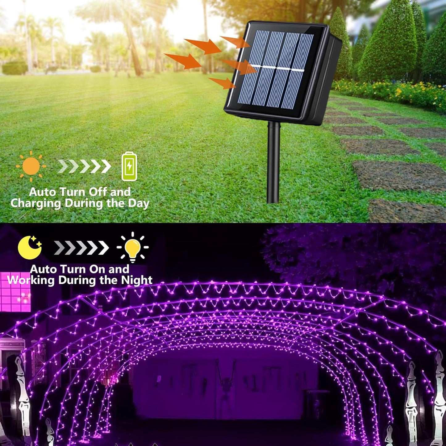 YEGUO 2 Packs Each 33ft 100 LED Solar Rope Lights Outdoor Waterproof, Purple String Lights for Outside, 8 Modes Fairy Lights in Clear Thin Tube for Camping Fence Patio Garden Trampoline Deck