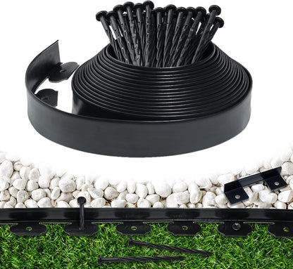 Landscape Edging Border 33 FT 2 Inch Tall with 60 Spikes, Plastic Edging for Landscaping, Garden Edging Border， Flower Bed, Paver and Lawn Edging Border, Black